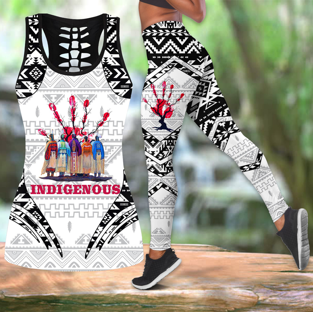 COMB2110 Indigenous Native American  Hollow Tank Top And Legging Sets