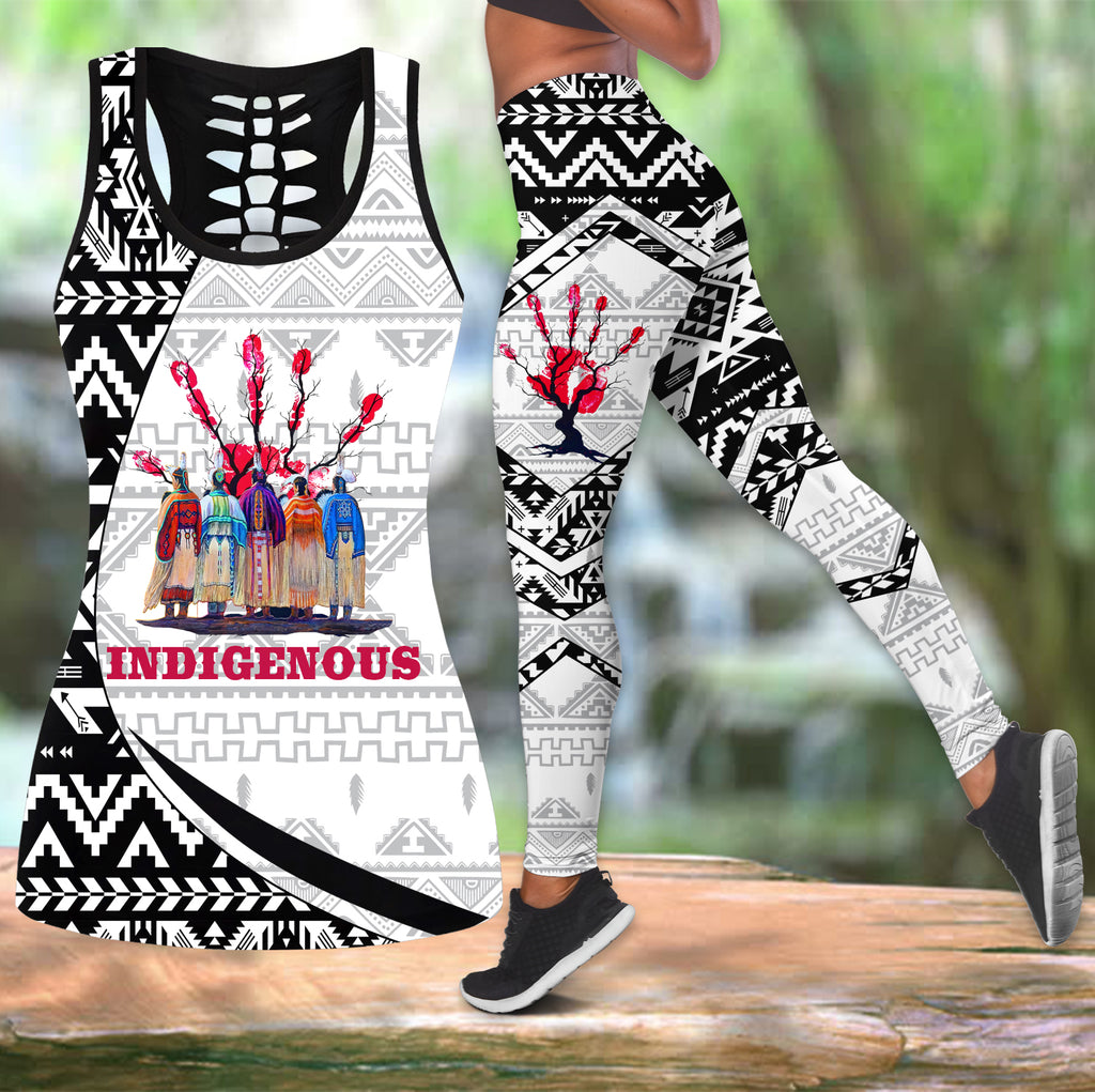 COMB2111 Indigenous Native American  Hollow Tank Top And Legging Sets