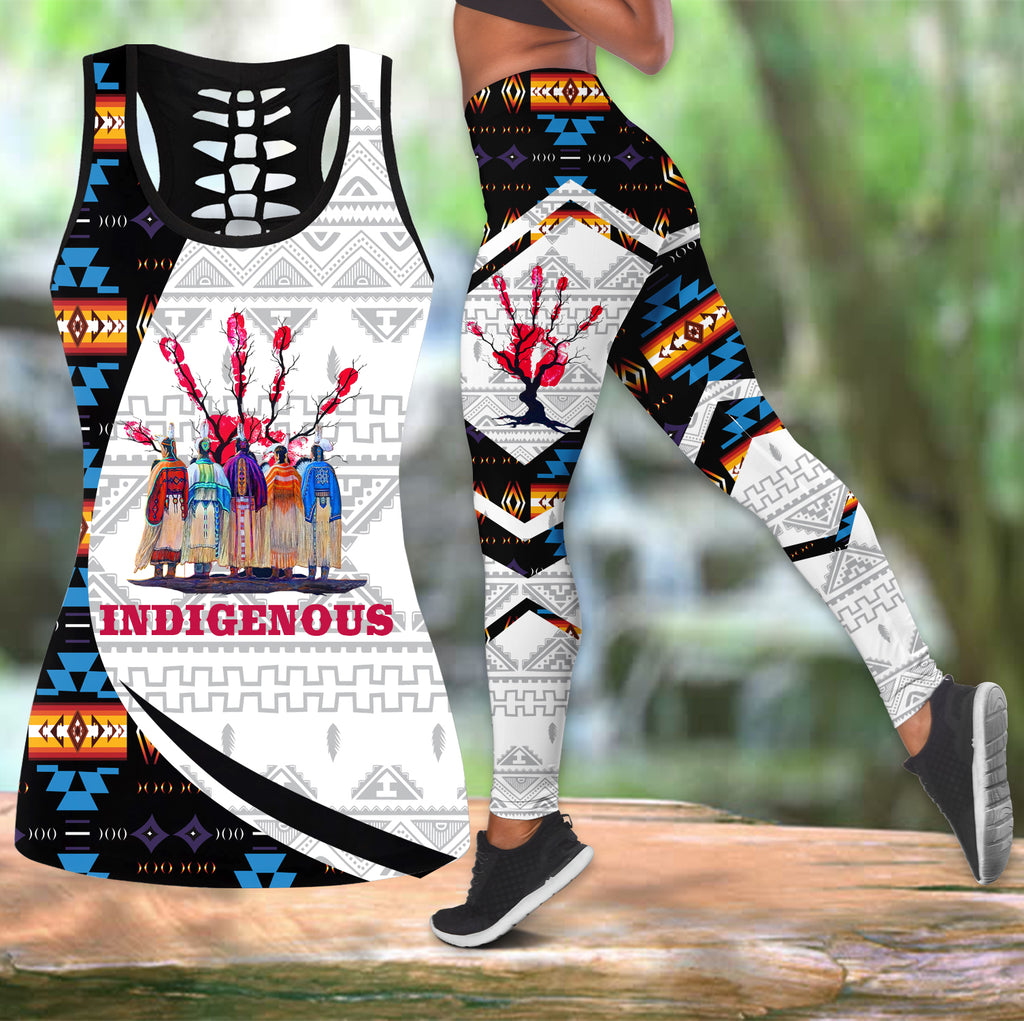 COMB2112 Indigenous Native American  Hollow Tank Top And Legging Sets