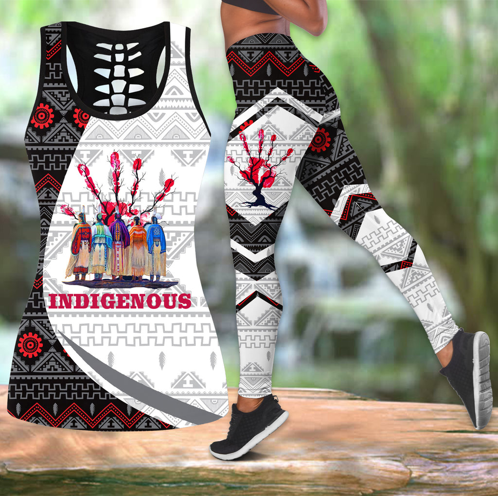 COMB2113 Indigenous Native American  Hollow Tank Top And Legging Sets