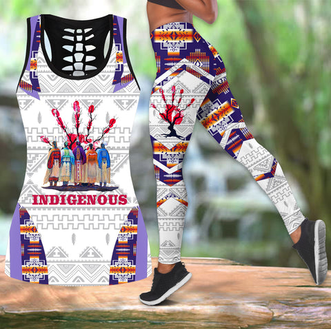 COMB2114 Indigenous Native American  Hollow Tank Top And Legging Sets