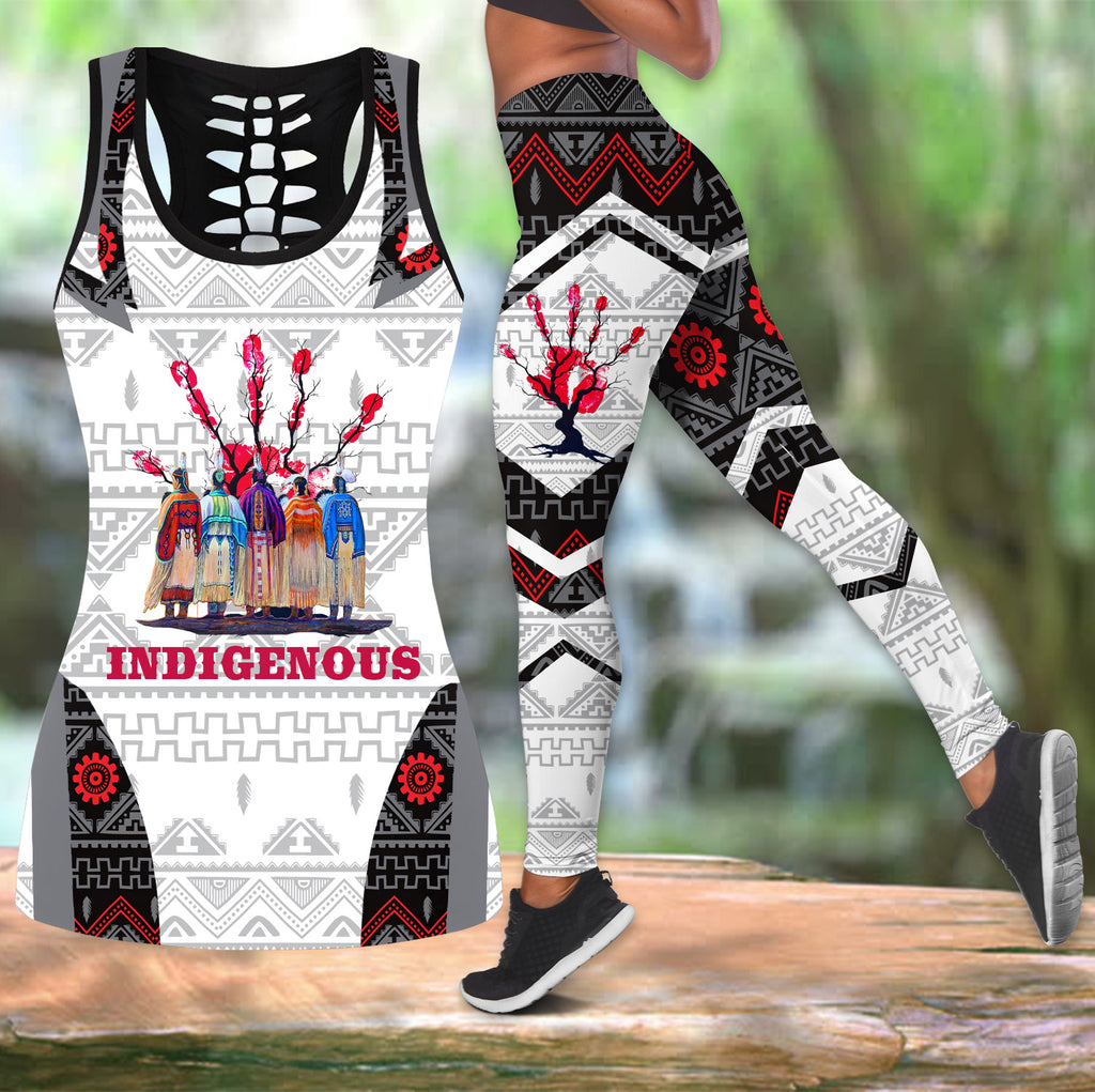 COMB2115 Indigenous Native American  Hollow Tank Top And Legging Sets