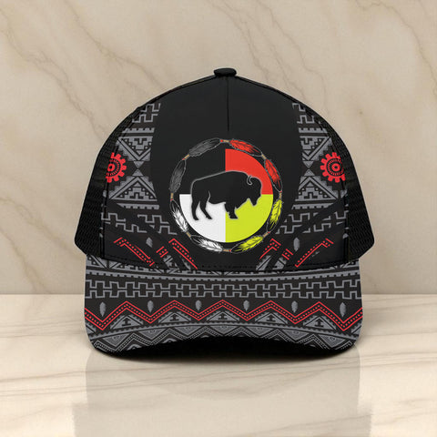 CP250723M09 Medicine Wheel Bison Native American Unisex Trucker Hat With Black Half-mesh