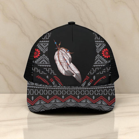 CP250723M12 Feather Native American Unisex Trucker Hat With Black Half-mesh