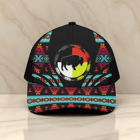 CP250723M13 Medicine Wheel Bison Native American Unisex Trucker Hat With Black Half-mesh