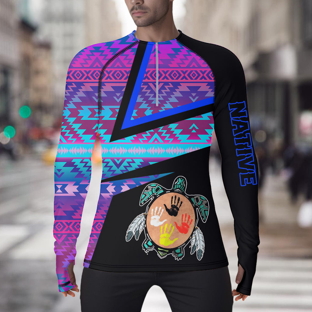 CS250227M02 Tribal Turtle Native American Men Thumb Hole Compression Shirt