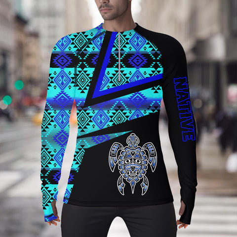 CS250227M07 Tribal Turtle Native American Men Thumb Hole Compression Shirt