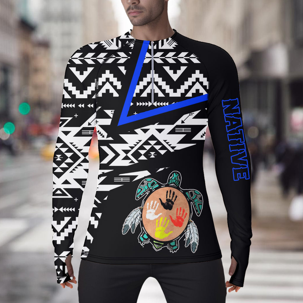 CS250227M09 Tribal Turtle Native American Men Thumb Hole Compression Shirt