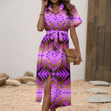 CSA-00069 Native American Women Shirt Dress with Waist Tie