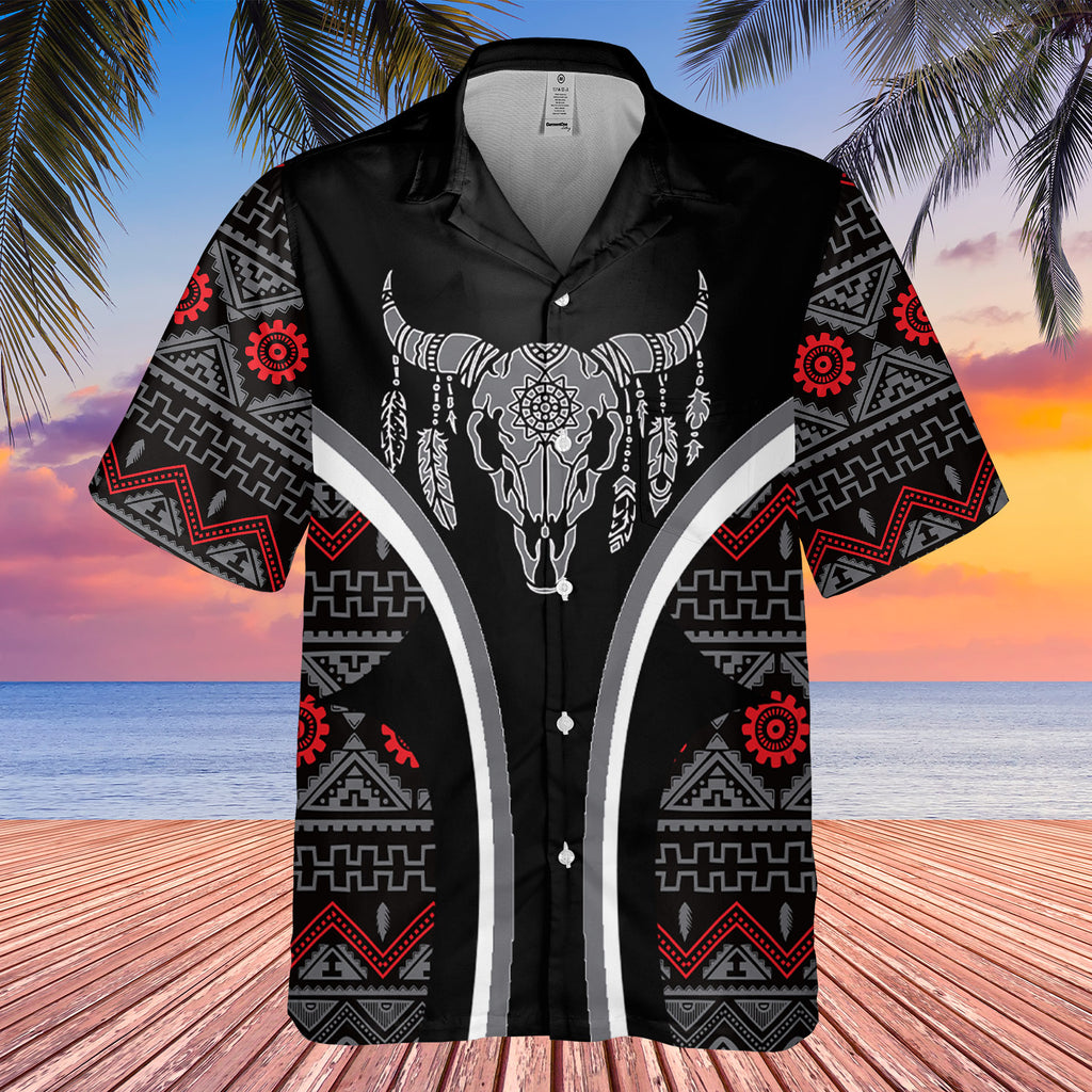 CSA-00214 Bison Skull Native American Hawaiian Shirt 3D