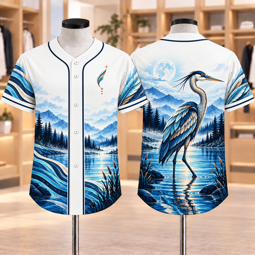 Celestial Heron Waters Native American-Inspired Baseball Jersey BSm052
