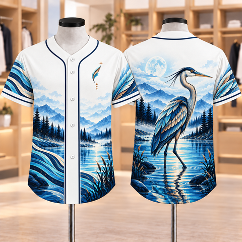 Celestial Heron Waters Native American-Inspired Baseball Jersey BSm052