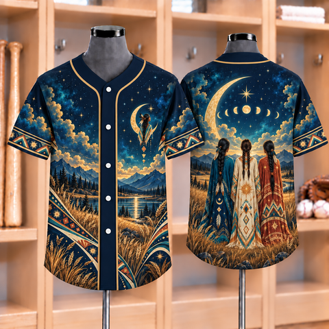 Celestial Sisters Moon Ceremony Native American-Inspired Baseball Jersey BSm038