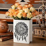 Chief Feather Dream Catcher Native American Ceramic Book-Shaped Vase