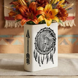 Chief Feather Dream Catcher Native American Ceramic Book-Shaped Vase