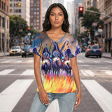 Chief Fire Native American Women's Loose V-neck Short Sleeve T-shirt GB-NAT00013