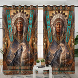 Chief and Wolf Native American Living Room Curtain DS260710M10