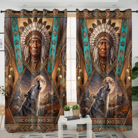 Chief and Wolf Native American Living Room Curtain DS260710M10