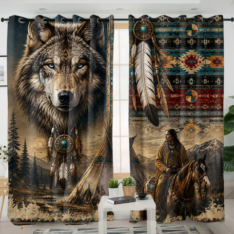 Chief and Wolf Native American Living Room Curtain DS260713M03