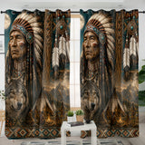 Chief and Wolf Native American Living Room Curtain DS260713M08