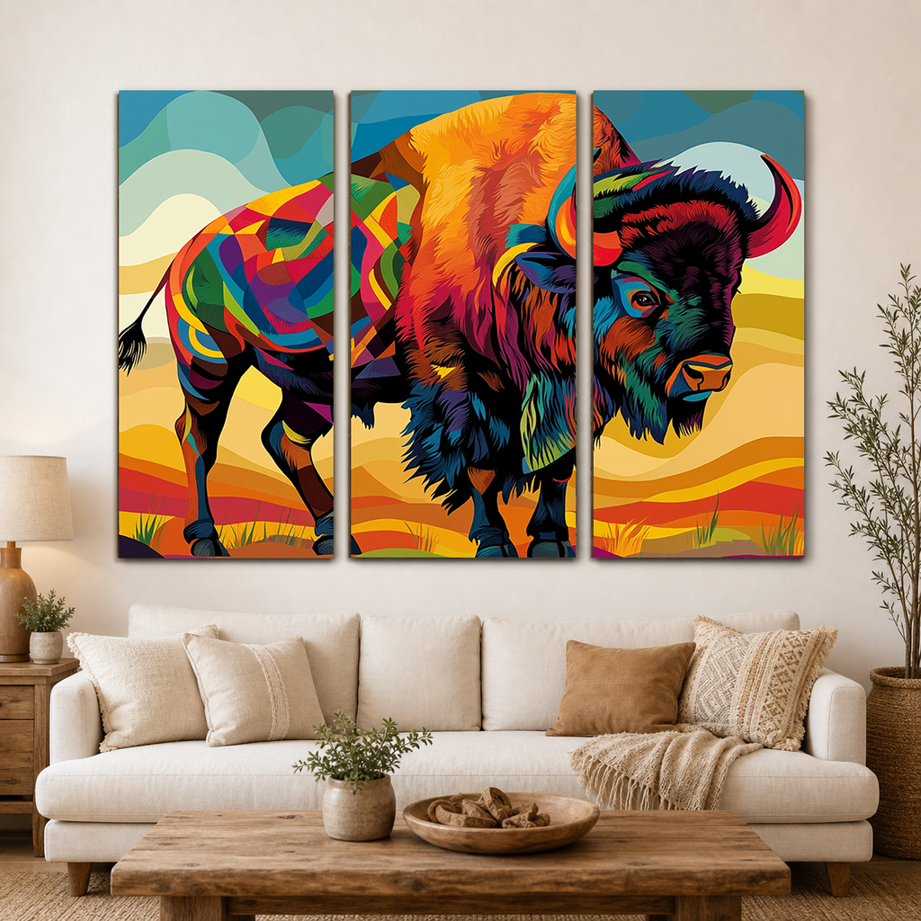 Colorful Buffalo Pattern Canvas Wall Art 3PCS No Frame GB-NAT00904