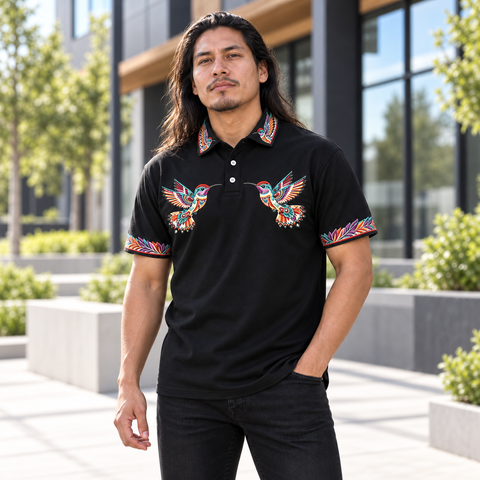 Colorful Hummingbird Art Native American-Inspired Polo T-Shirt 3D PLm001