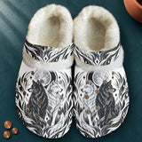 Couple Wolf Moon Native American-Inspired Classic Clogs with Fleece Shoes BSm046