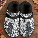 Couple Wolf Moon Native American-Inspired Classic Clogs with Fleece Shoes BSm046