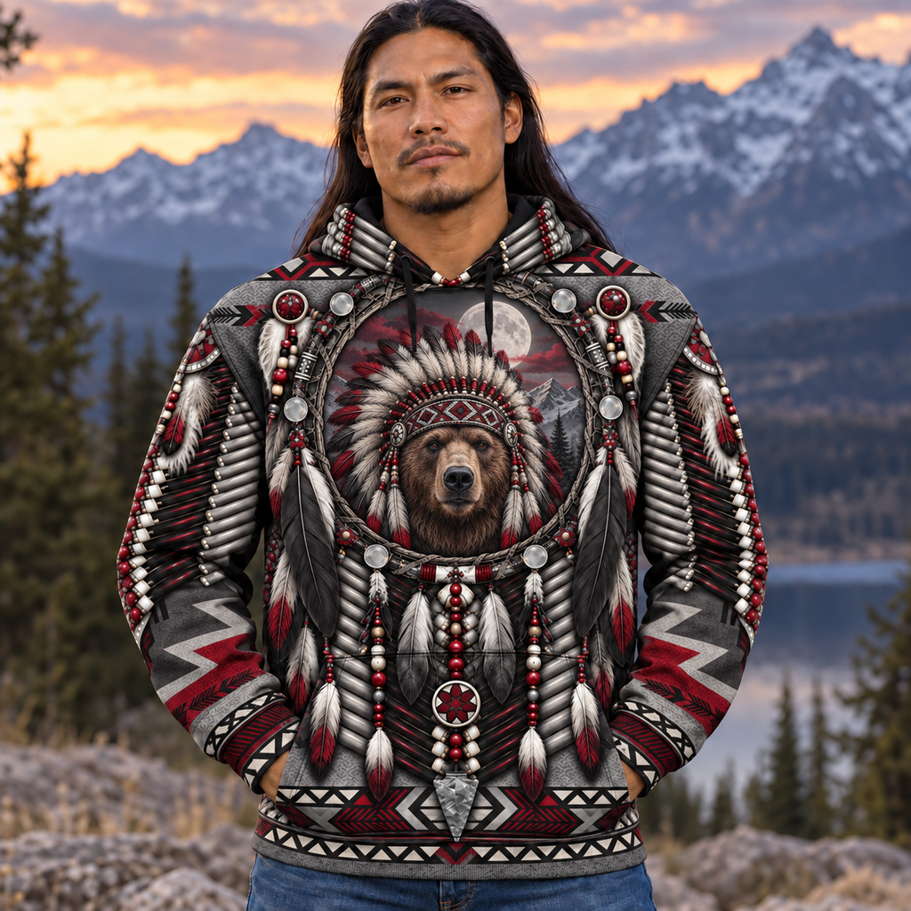 Crimson Bear Chief Native American-Inspired 3D Hoodie HD3dm010