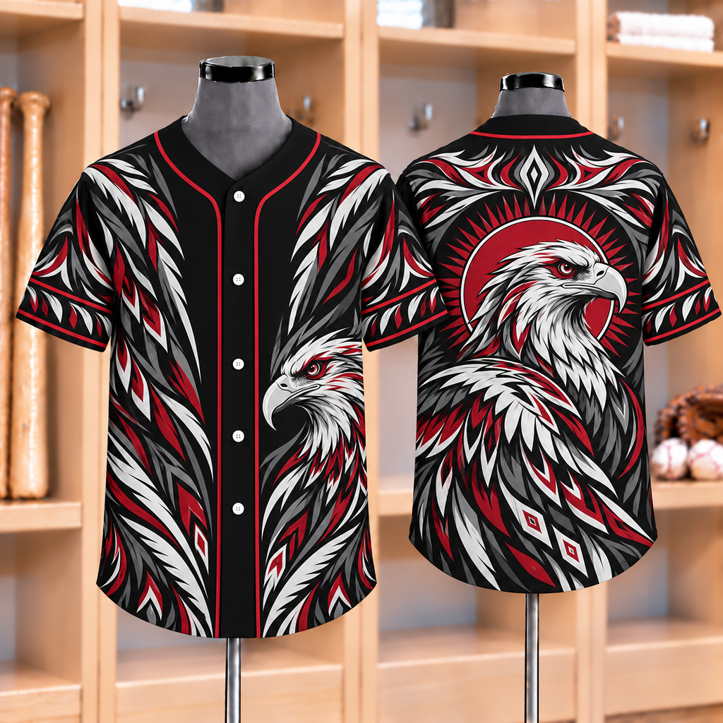 Crimson Eagle Sun Guardian Native American-Inspired Baseball Jersey BSm039