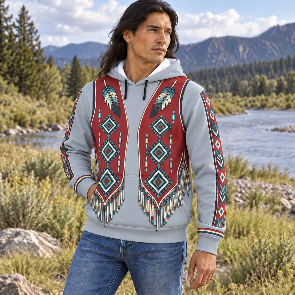 Crimson Featherstone Native American-Inspired 3D Hoodie HD3dm024