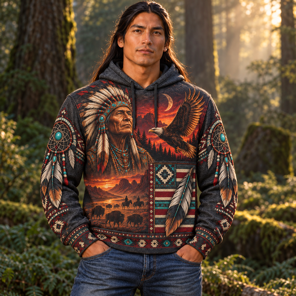 Crimson Sky Eagle Native American-Inspired 3D Hoodie HD3dm004