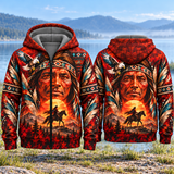 Crimson Warrior Native American-Inspired 3D Fleece Hoodie HWm043