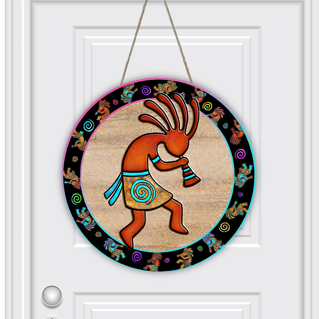 DH250228M01 Southwest Kokopelli Native American Round House Number Door Hanger