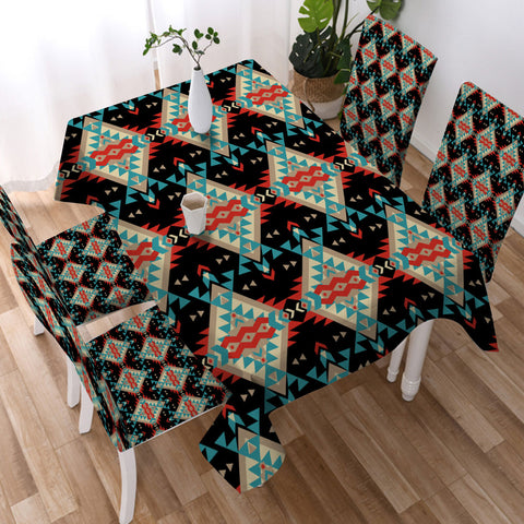 DS250424M02 Native American 5pcs Dining Table Set - Tablecloth and Chair Cover