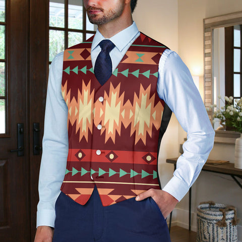 DS250425M03 Native American Suit Vest Jacket Print One Side Front