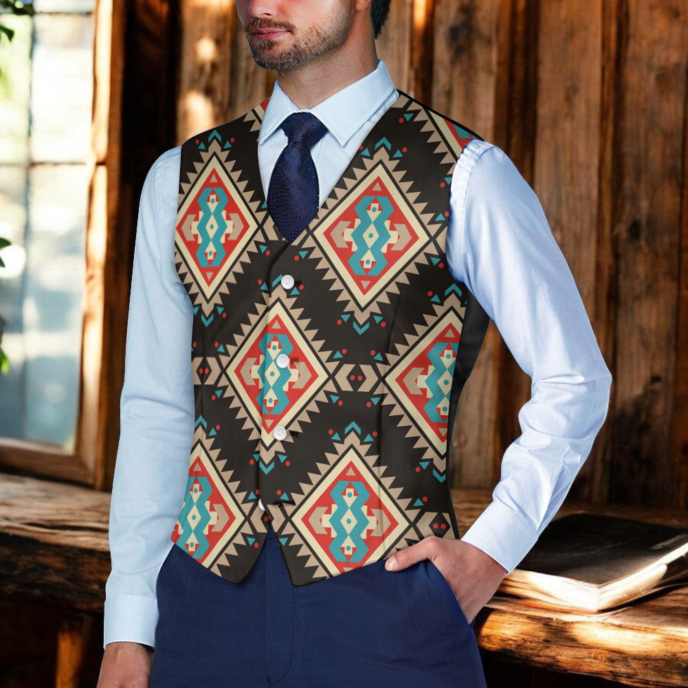 DS250425M04 Native American Suit Vest Jacket Print One Side Front