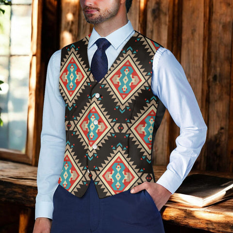 DS250425M04 Native American Suit Vest Jacket Print One Side Front