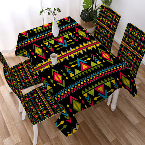 DS250425M16 Native American 5pcs Dining Table Set - Tablecloth and Chair Cover