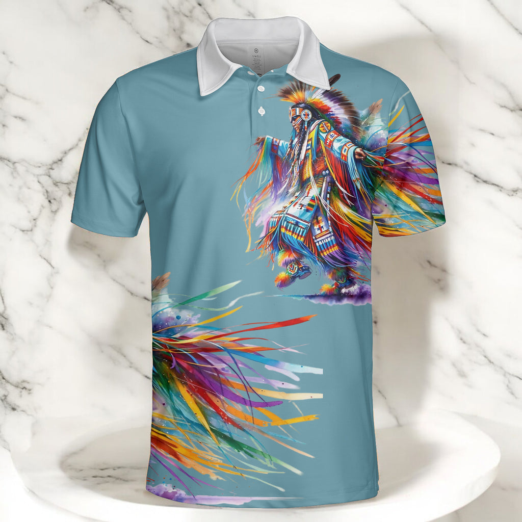 DS250428M03-02 Dancer Powwow Native American Polo T-Shirt 3D