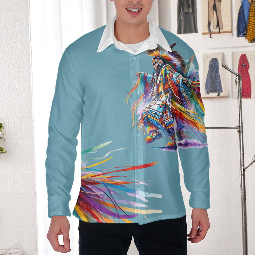 DS250428M03-02 Powwow Dancer Native American Men Long Sleeve Shirt