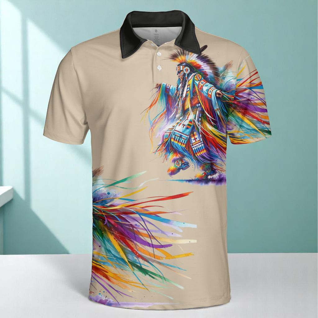 DS250428M03-03 Dancer Powwow Native American Polo T-Shirt 3D