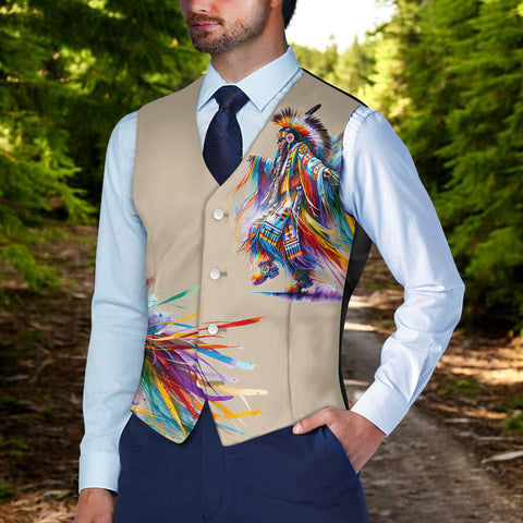 DS250428M03-03 Native American Suit Vest Jacket Print One Side Front
