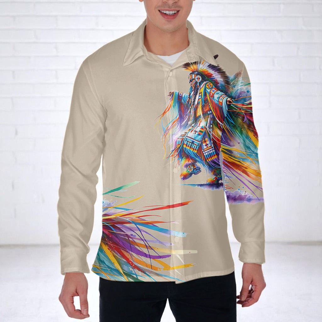 DS250428M03-03 Powwow Dancer Native American Men Long Sleeve Shirt