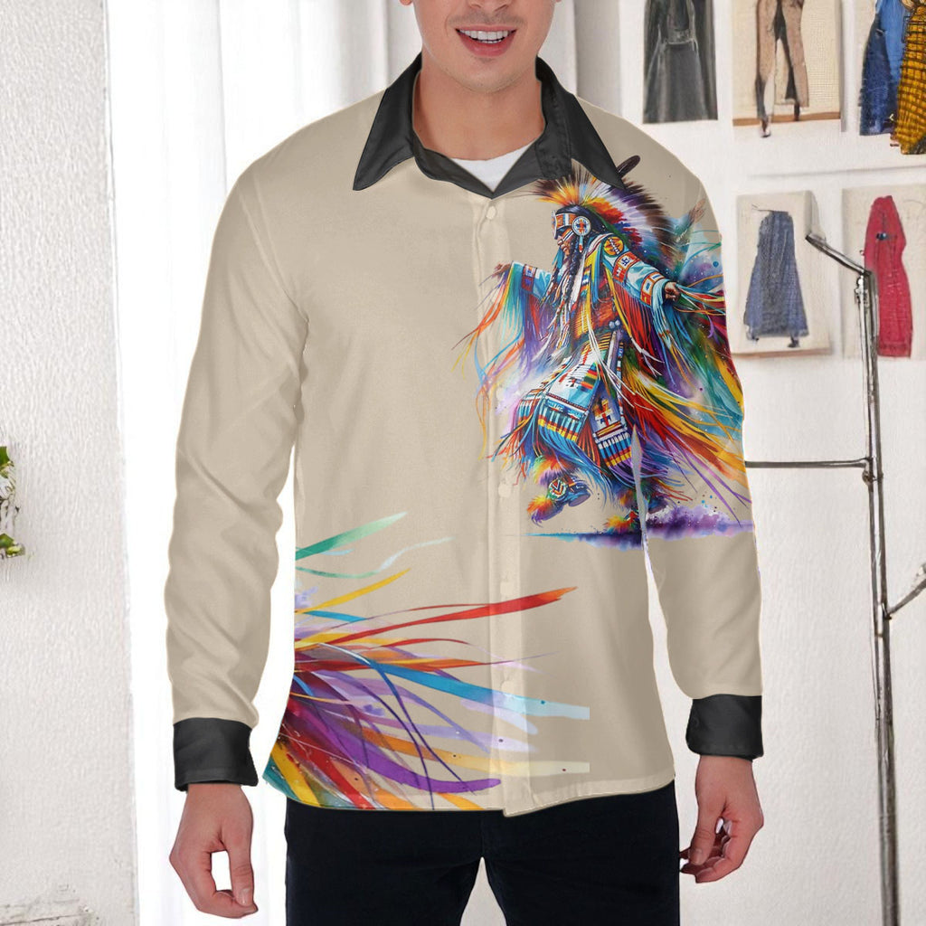 DS250428M03-03v2 Powwow Dancer Native American Men Long Sleeve Shirt