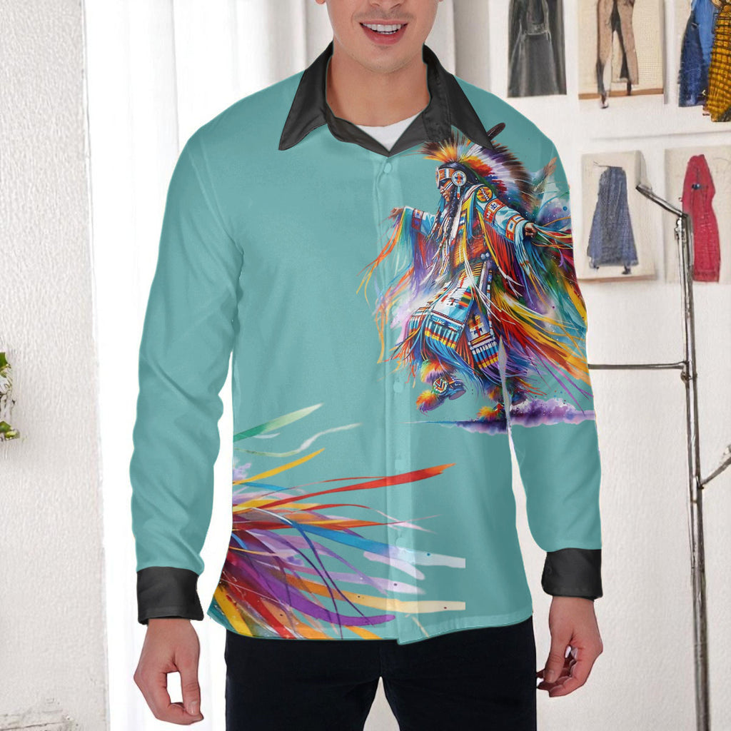 DS250428M03-04 Powwow Dancer Native American Men Long Sleeve Shirt