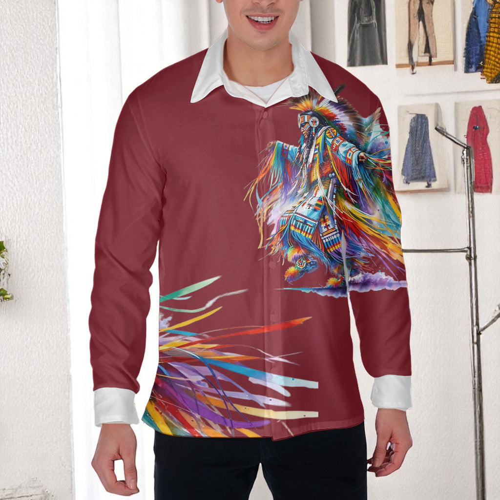 DS250428M03-05 Powwow Dancer Native American Men Long Sleeve Shirt