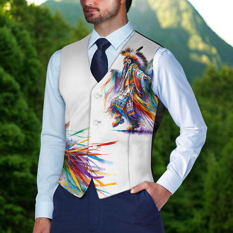 DS250428M03 Native American Suit Vest Jacket Print One Side Front