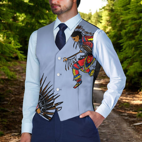 DS250516M03-02 Native American Suit Vest Jacket Print One Side Front