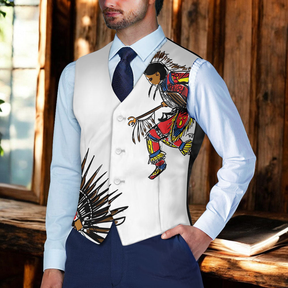 DS250516M03-03 Native American Suit Vest Jacket Print One Side Front
